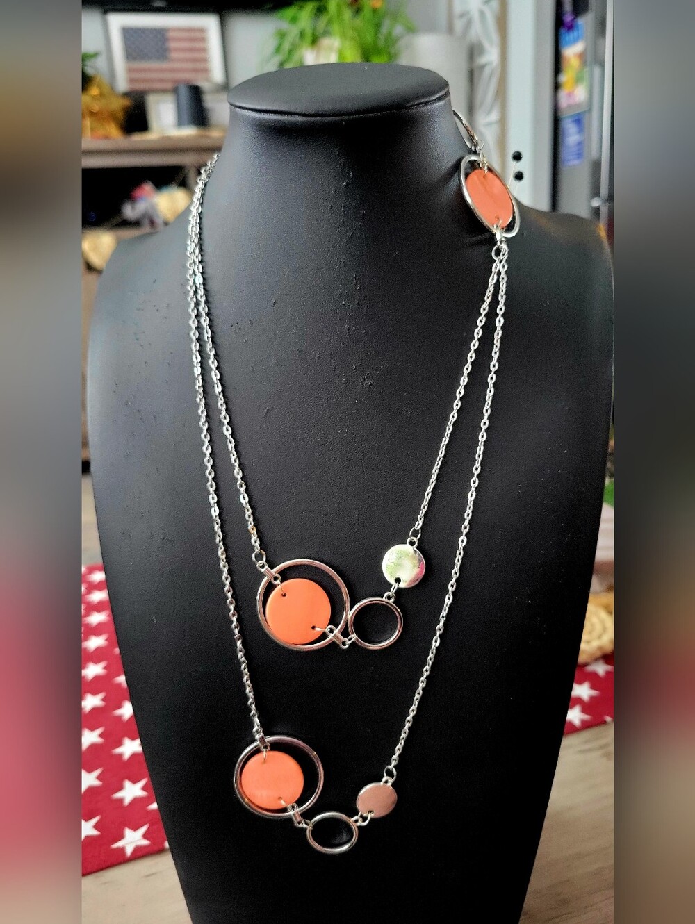 Paparazzi Contemporary Orange Multi-Circle Pendant Necklace